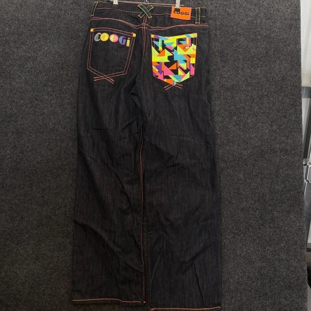 Coogi Jeans Men's 36x34 Dark Wash Wide Leg Neon Pocket Y2K Streetwear